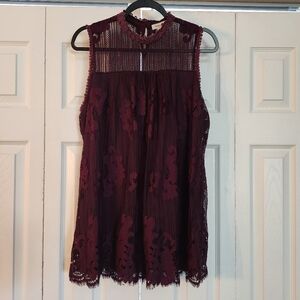 Paper + Tee‎ Maroon Fall Color Trend Sleeveless Lace Blouse Size 2X